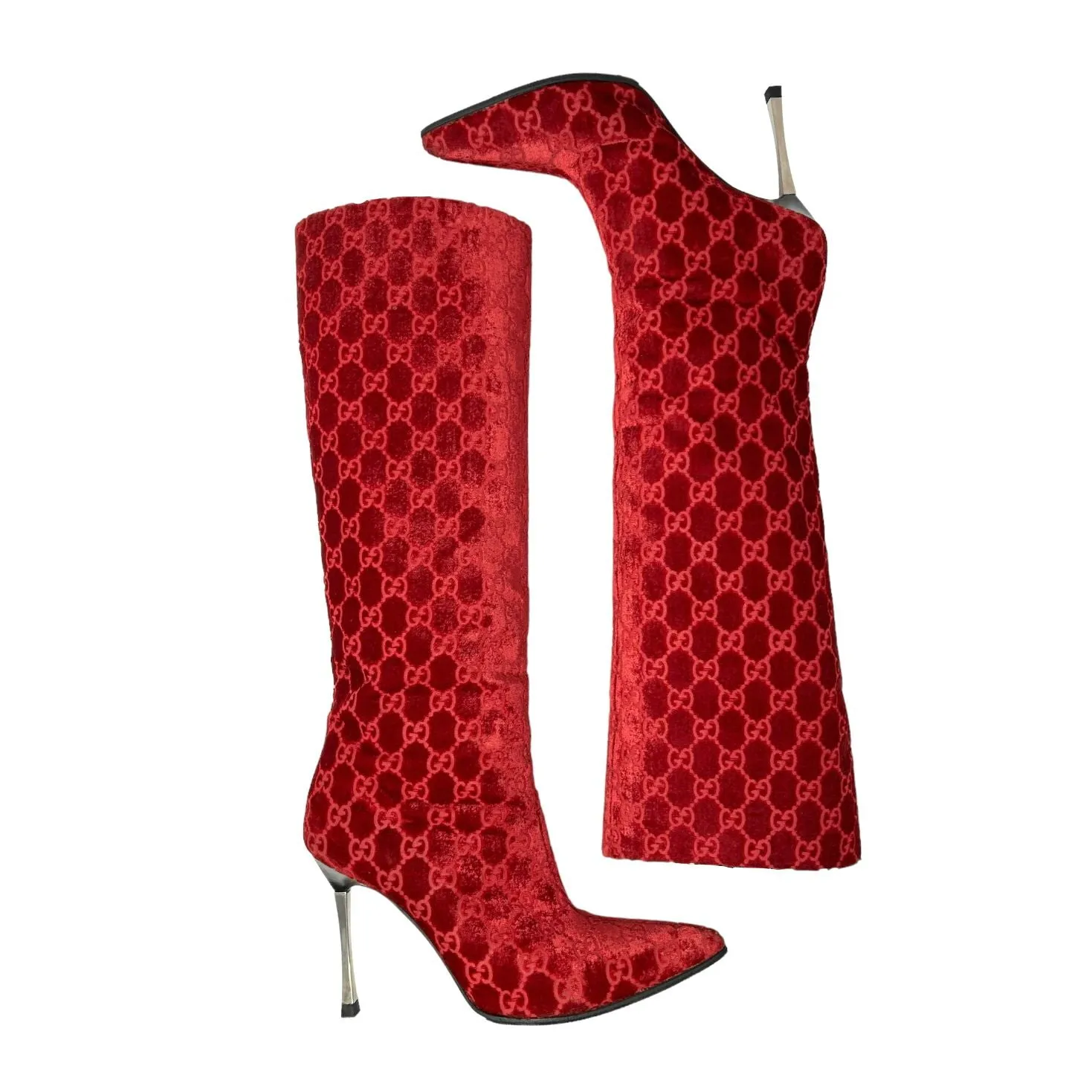 Gucci Red Velvet Knee High Boots