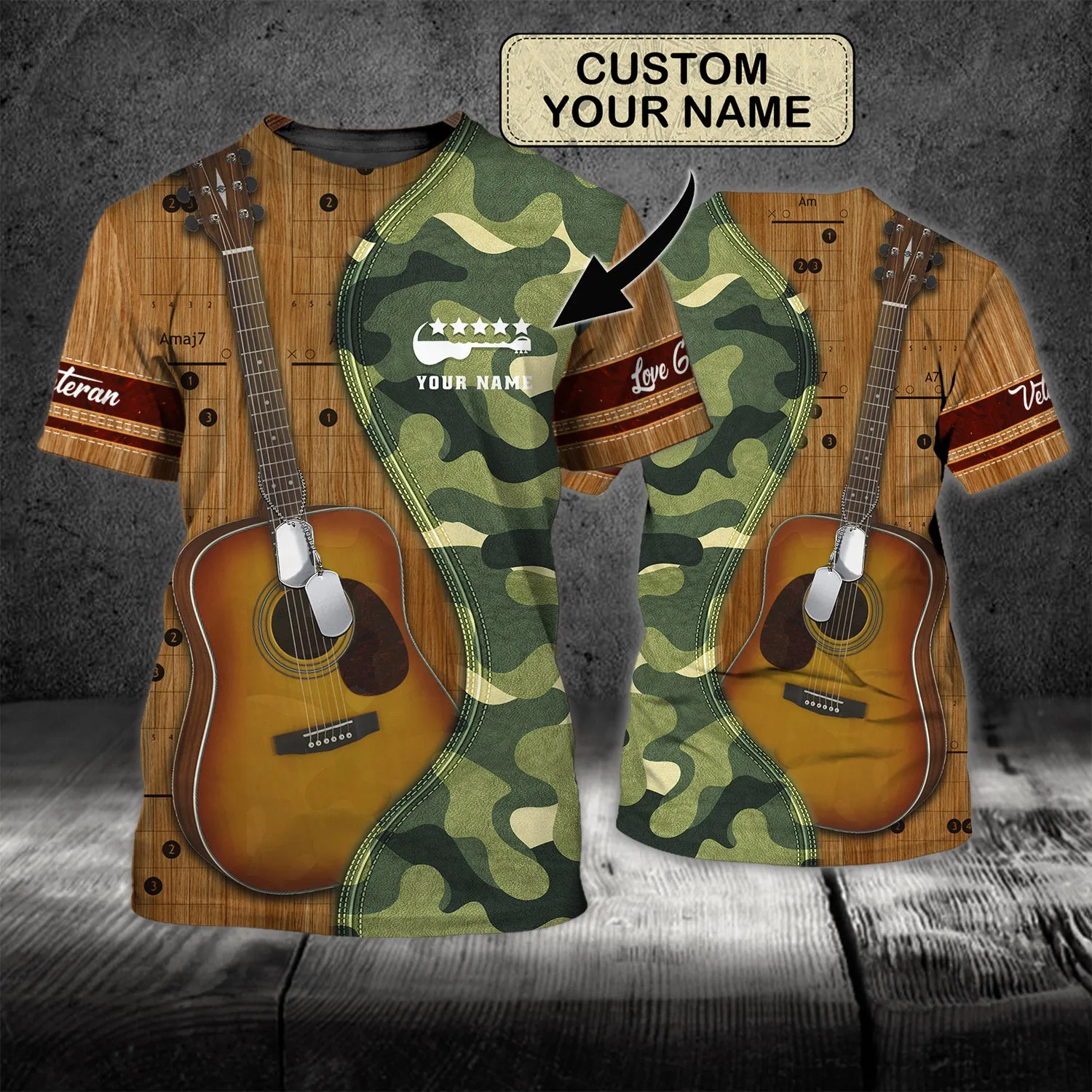 Guitar For Veteran - Personalized Name 3D T Shirt - Nt168 - Ct144