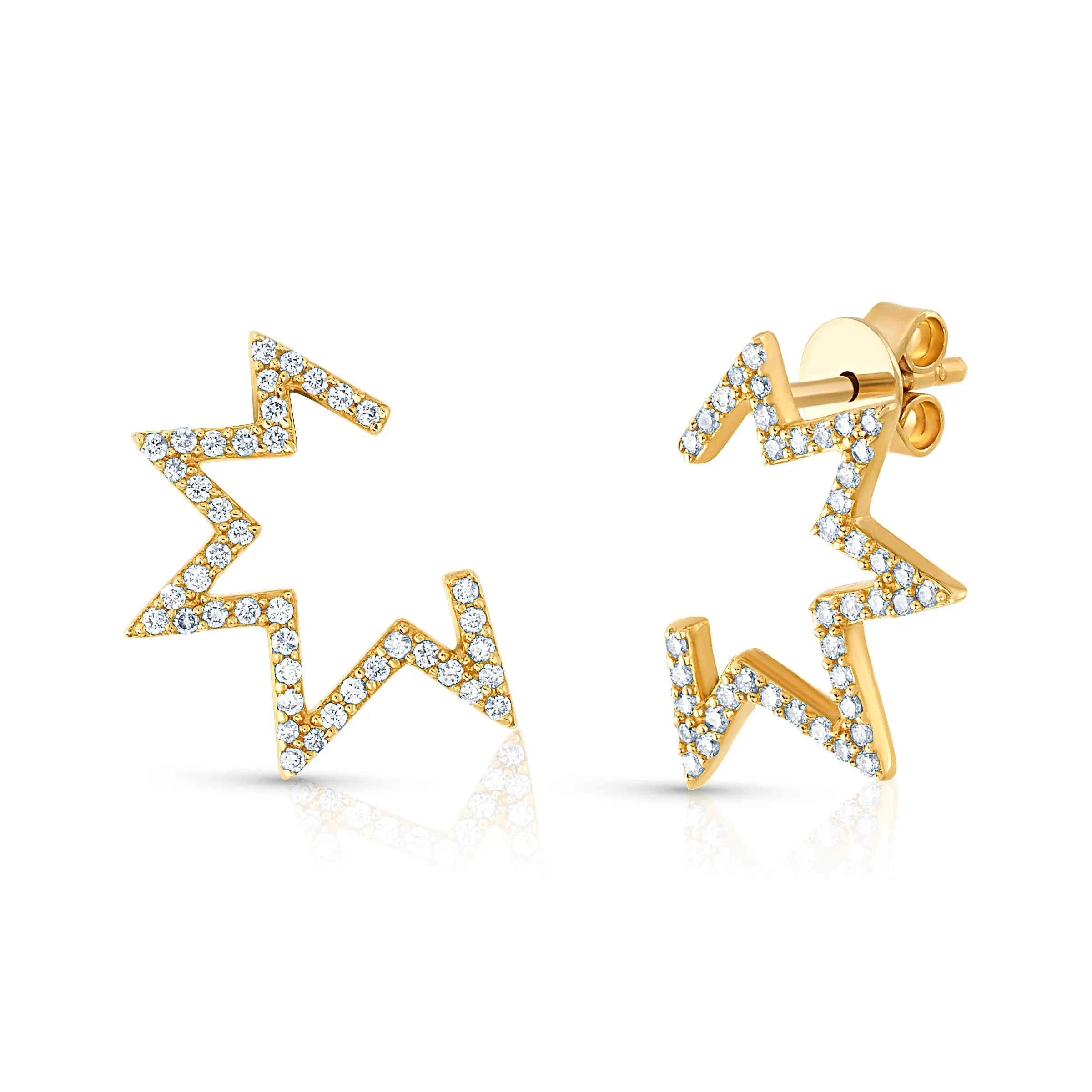 HALF STAR DIAMOND STUDS, 14kt Gold