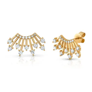 HALF SUN DIAMOND STUDS, 14kt Gold