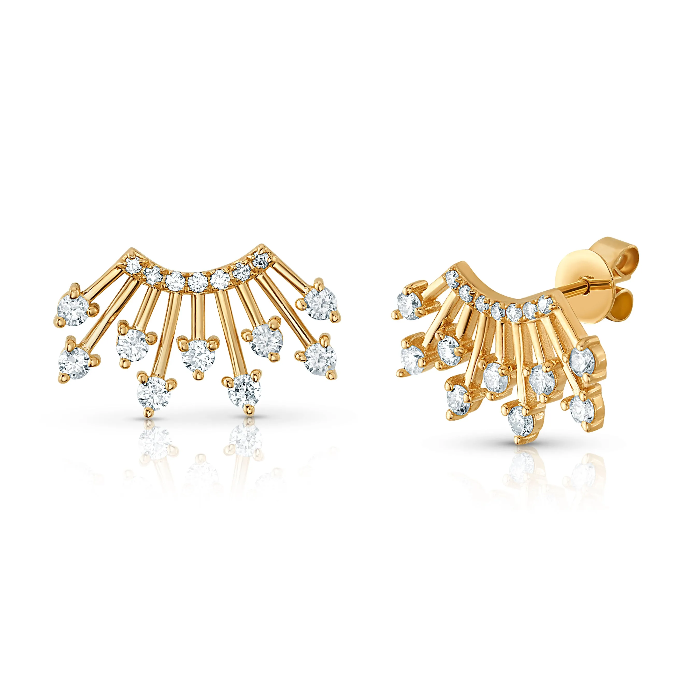 HALF SUN DIAMOND STUDS, 14kt Gold
