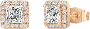 Halo Rose Gold Princess Cut Earrings