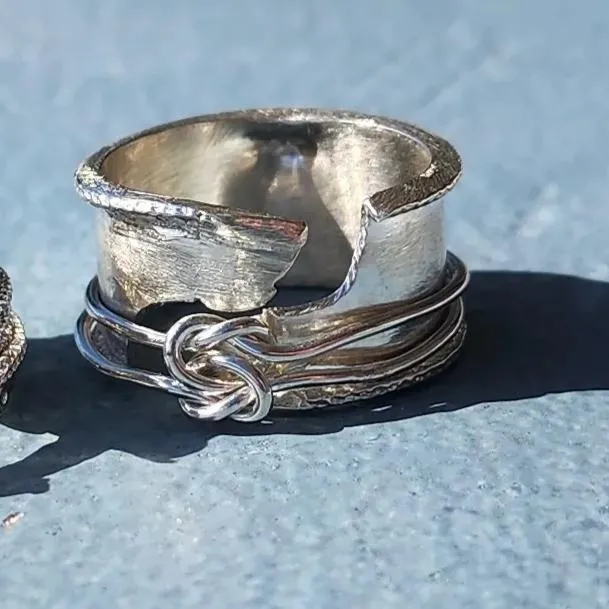 Handmade .925 Sterling Silver Spinner Ring – Double Love Knot Design, Bold & Unforgettable