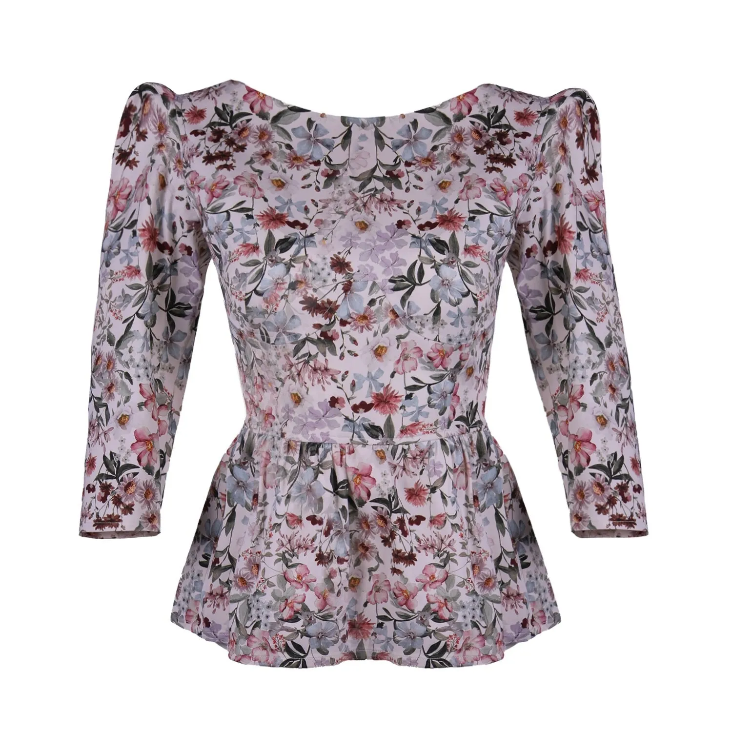Hannah Bateau Neck Top with Corset Seam Details / Milky White Floral Cotton