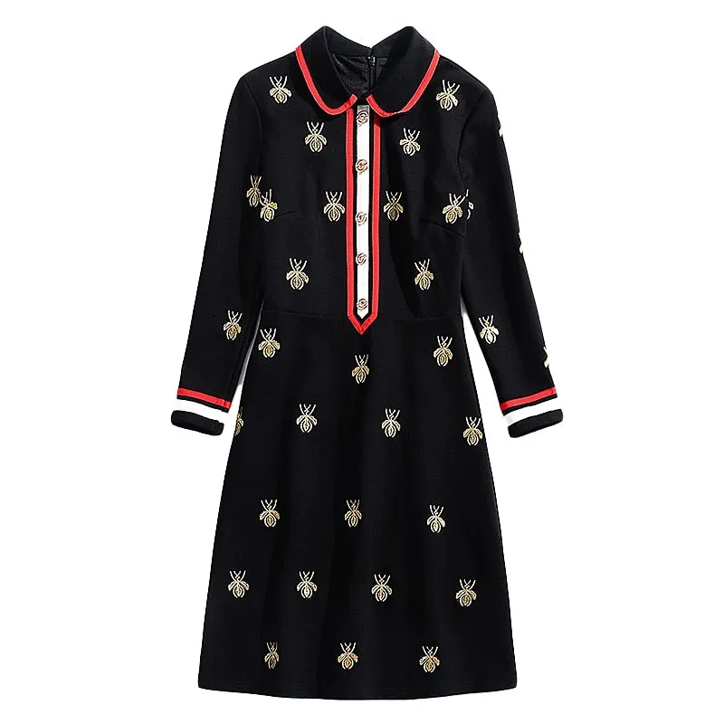 Harper Collins Classic Elegance Bee Embroidery Black Dress