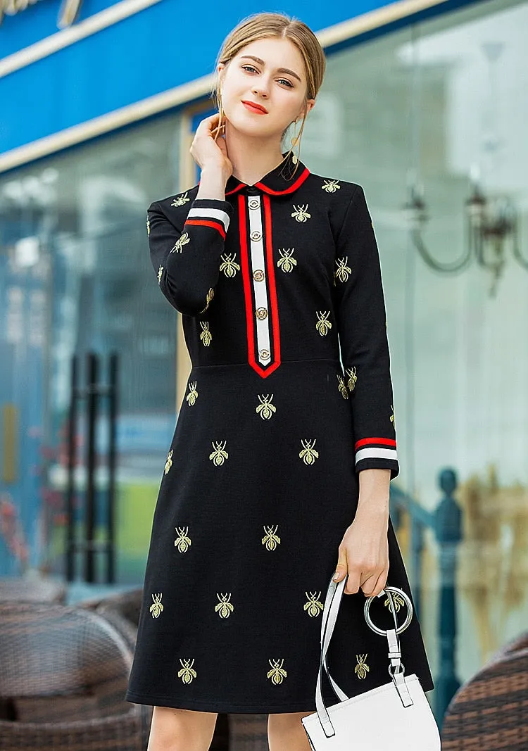 Harper Collins Classic Elegance Bee Embroidery Black Dress