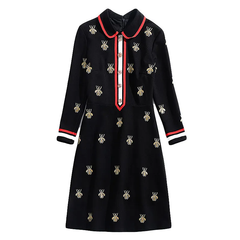 Harper Collins Classic Elegance Bee Embroidery Black Dress