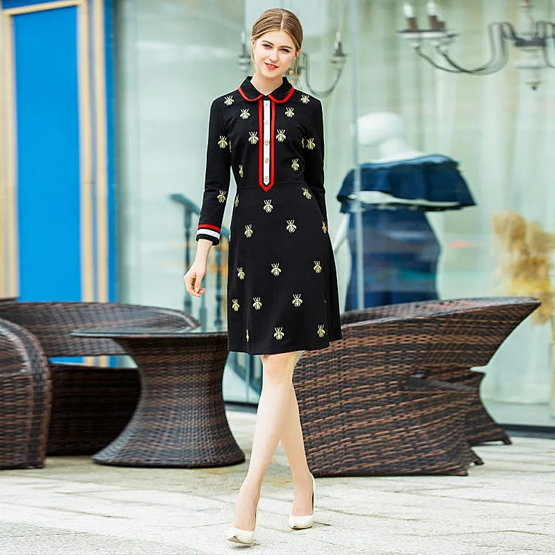 Harper Collins Classic Elegance Bee Embroidery Black Dress