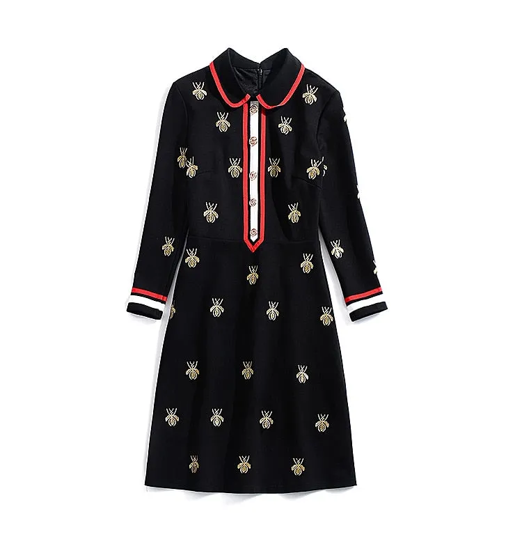 Harper Collins Classic Elegance Bee Embroidery Black Dress