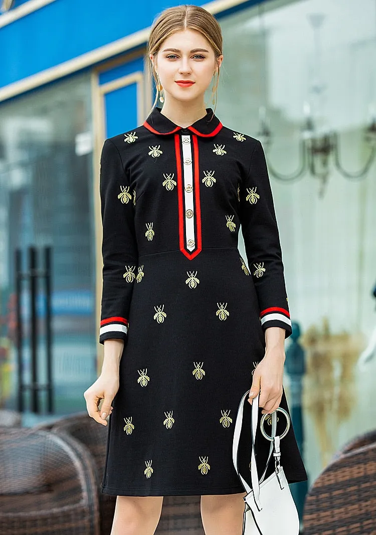 Harper Collins Classic Elegance Bee Embroidery Black Dress