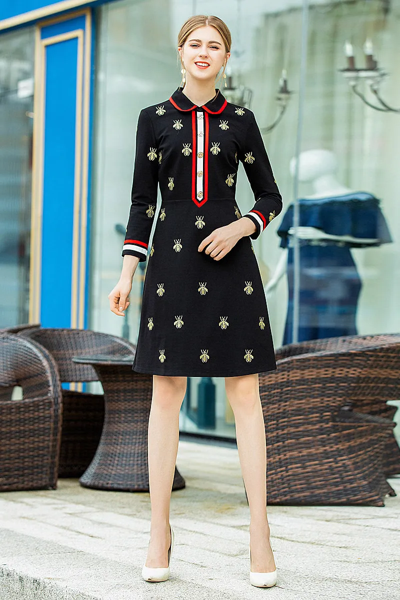 Harper Collins Classic Elegance Bee Embroidery Black Dress