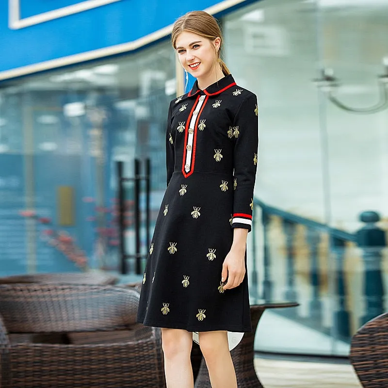 Harper Collins Classic Elegance Bee Embroidery Black Dress