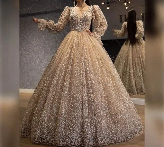 Haute Couture Champagne Formal Evening Dresses