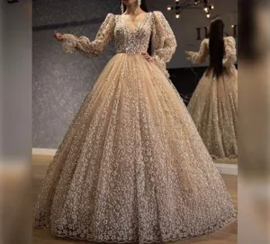 Haute Couture Champagne Formal Evening Dresses