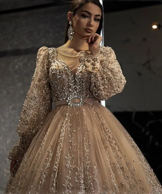 Haute Couture Champagne Formal Evening Dresses