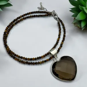 HEART Smoky Topaz Solid 925 Sterling Silver Pendant Necklace