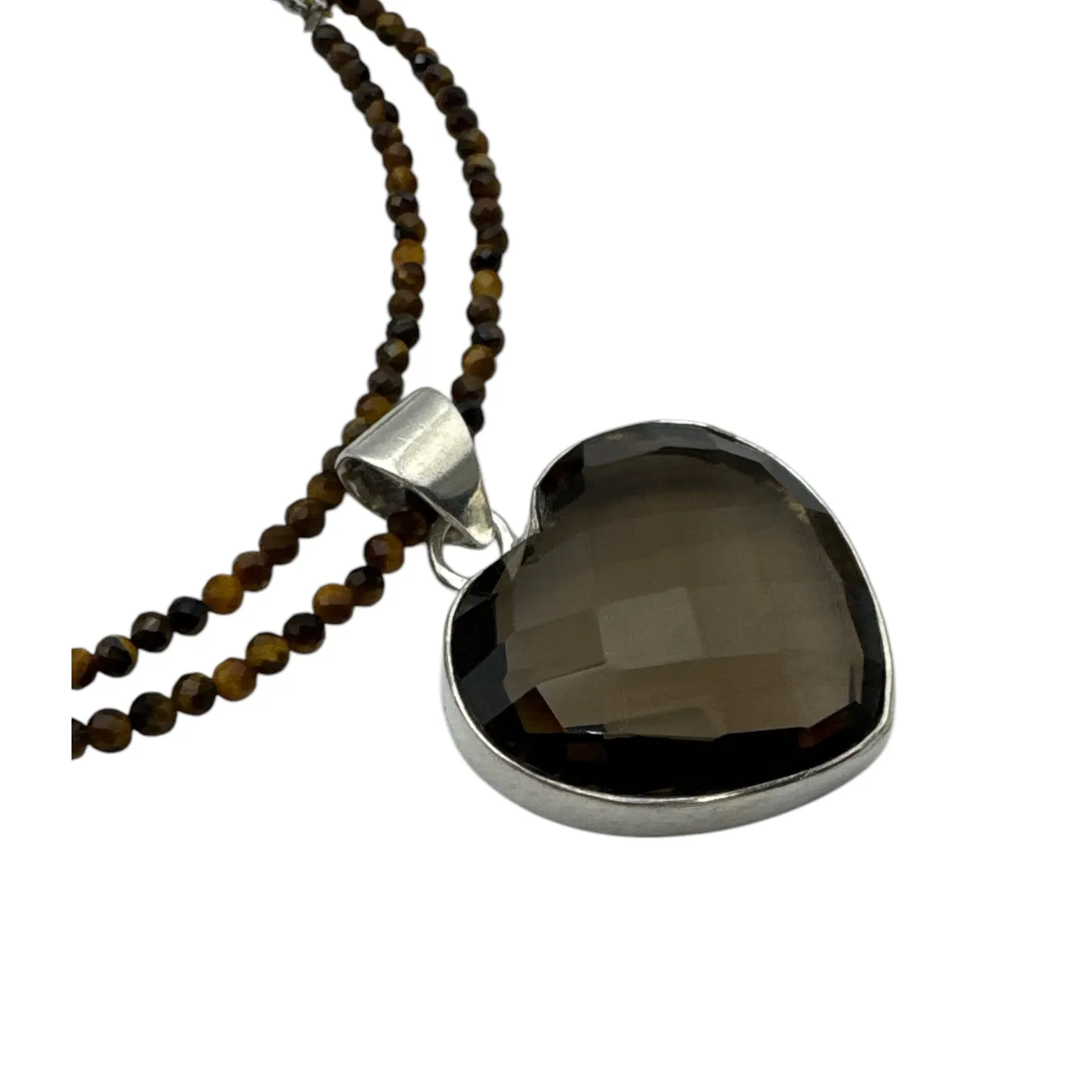 HEART Smoky Topaz Solid 925 Sterling Silver Pendant Necklace