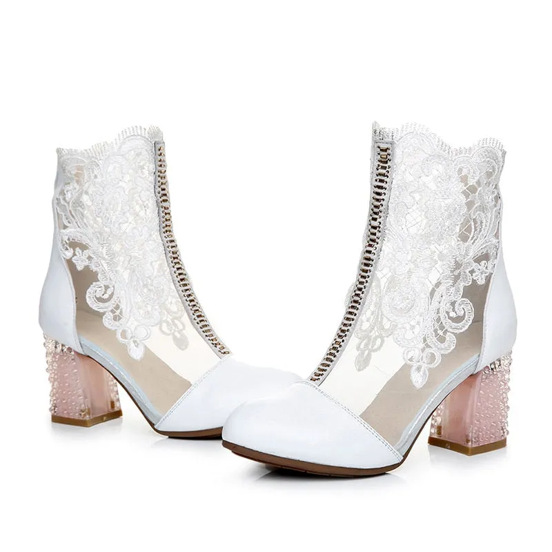 High Heels Round Toe Mid Calf Women Boots Shoes Plus Size