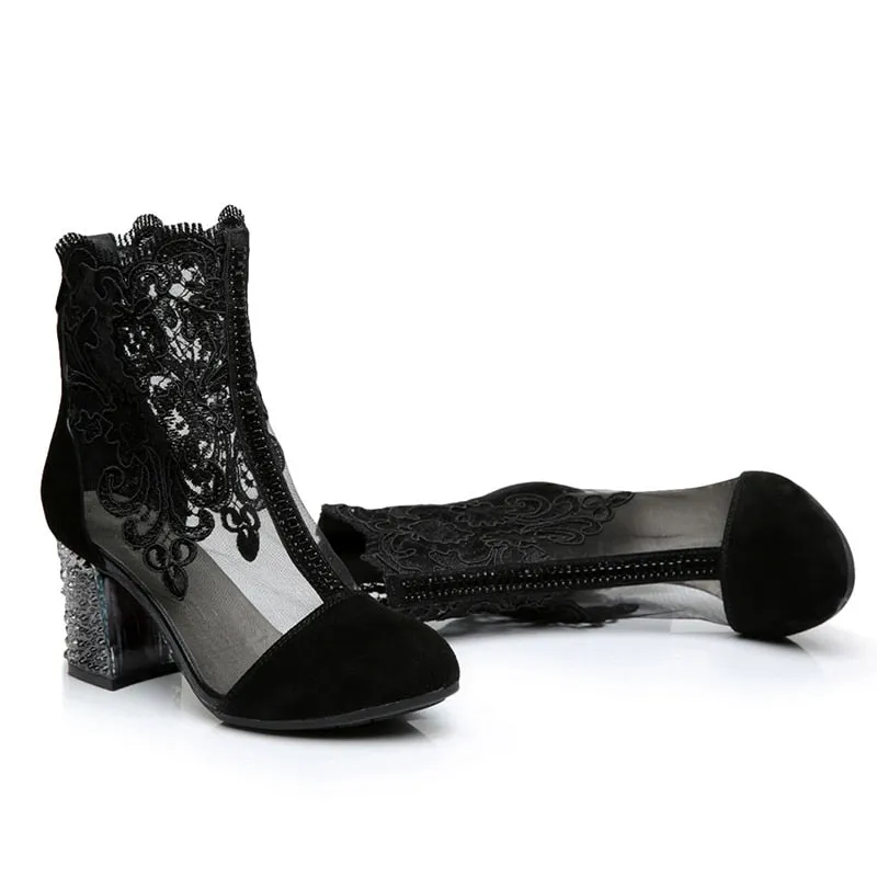 High Heels Round Toe Mid Calf Women Boots Shoes Plus Size