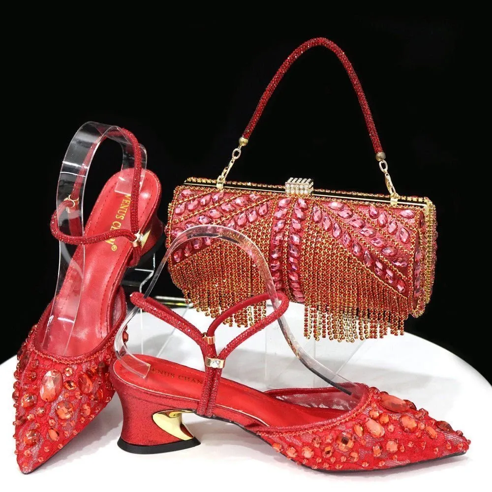 High-Quality Glam: Italian Shoes & Bag Set for Party Delight