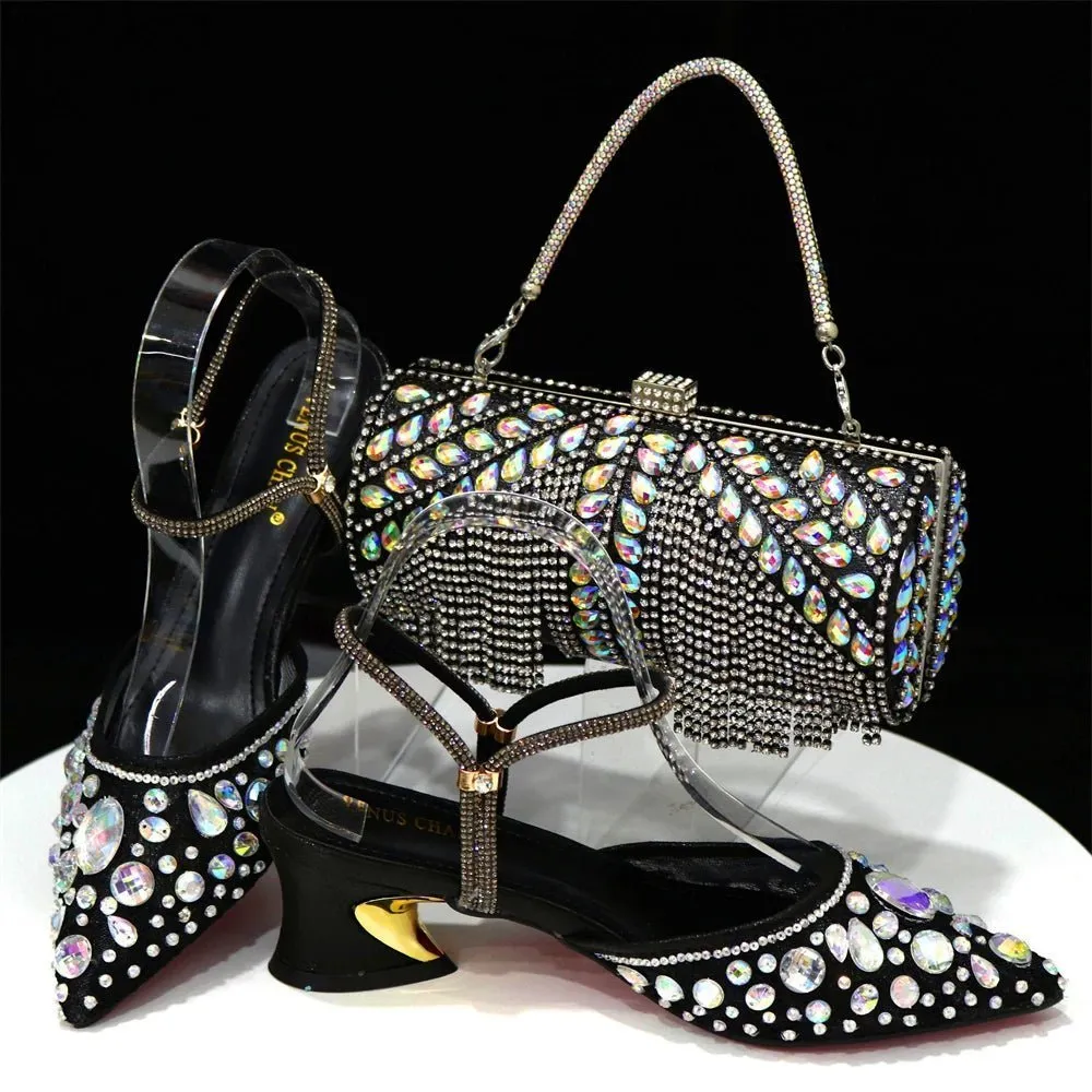 High-Quality Glam: Italian Shoes & Bag Set for Party Delight