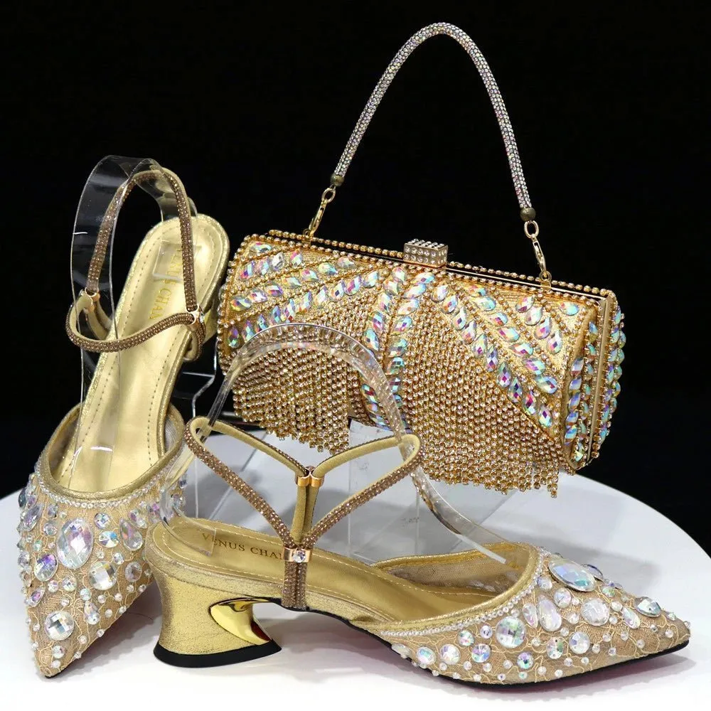 High-Quality Glam: Italian Shoes & Bag Set for Party Delight