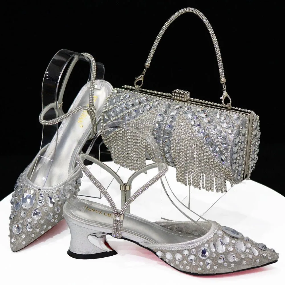 High-Quality Glam: Italian Shoes & Bag Set for Party Delight