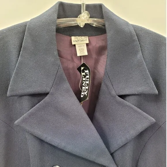 Hillard &amp; Hansen Vintage Blue Wool Double-Breasted Preppy Peacoat Jacket Coat‎