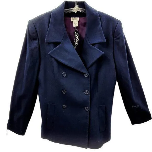 Hillard &amp; Hansen Vintage Blue Wool Double-Breasted Preppy Peacoat Jacket Coat‎
