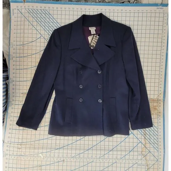 Hillard &amp; Hansen Vintage Blue Wool Double-Breasted Preppy Peacoat Jacket Coat‎