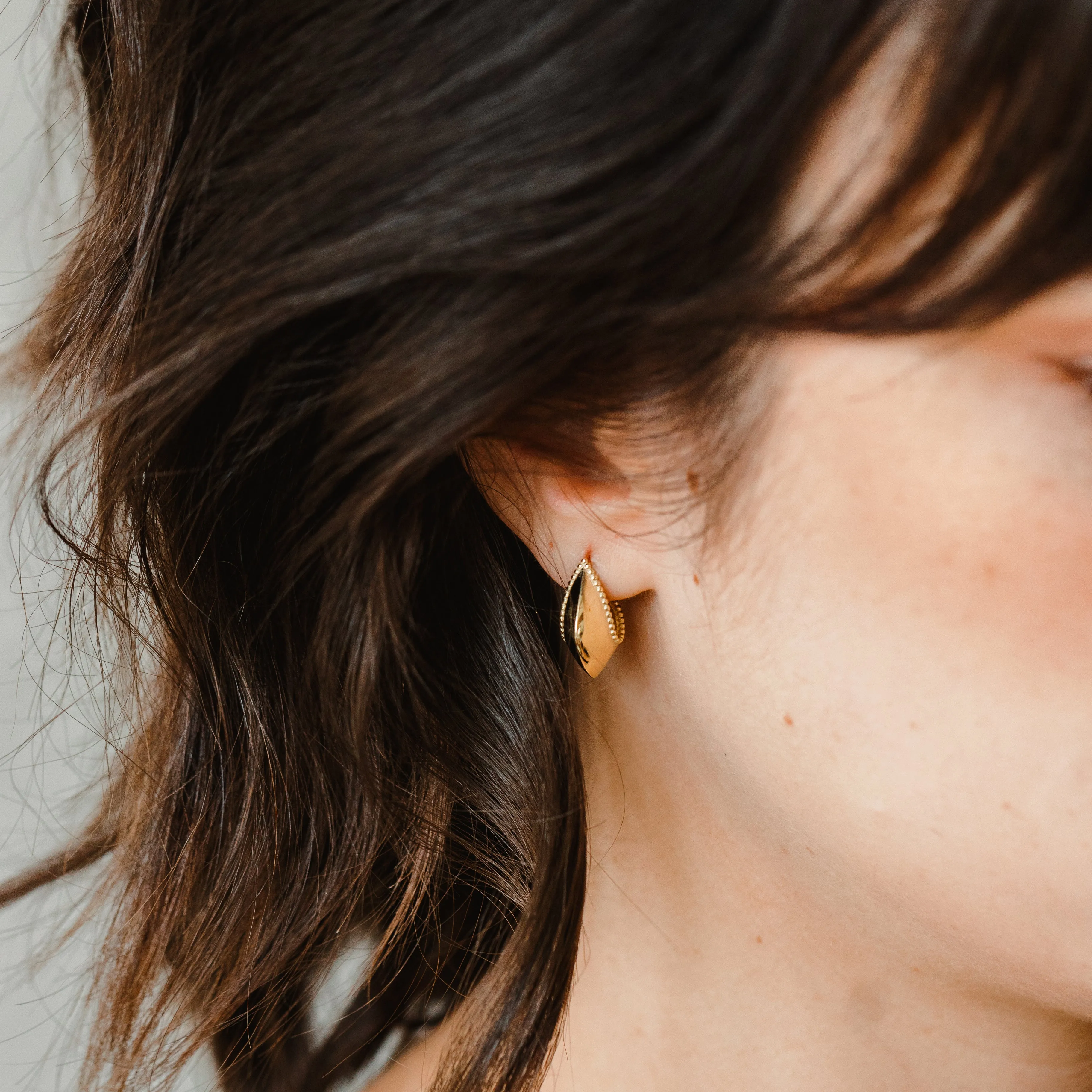 Hollow knife edge beaded hoop earrings