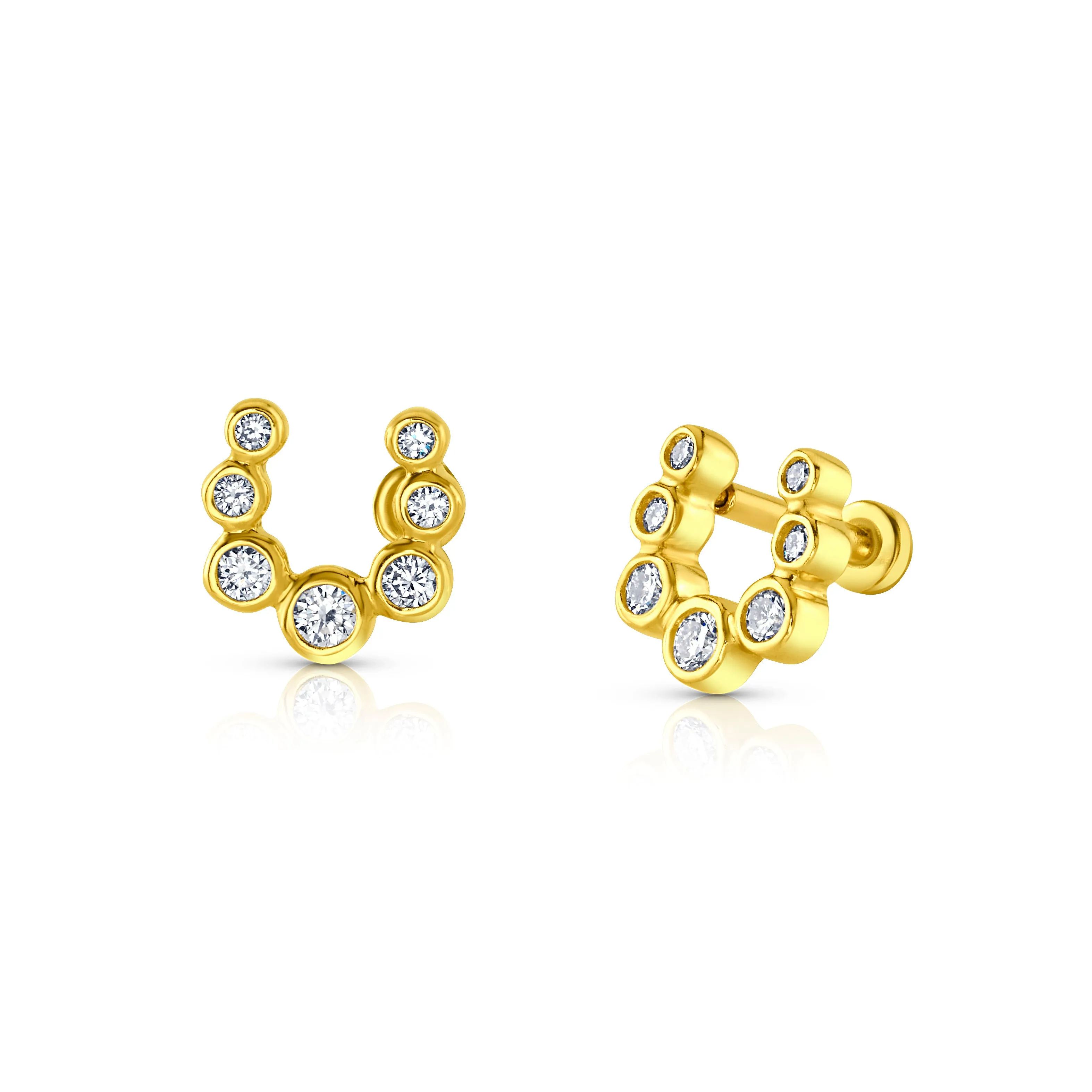 HORSESHOE DIAMOND FLAT BACK STUD, 14kt Gold