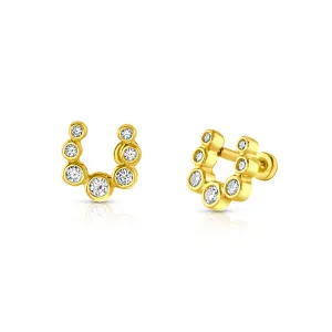 HORSESHOE DIAMOND FLAT BACK STUD, 14kt Gold