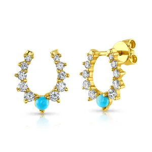 HORSESHOE TURQUOISE & DIAMOND STUDS, 14kt Gold
