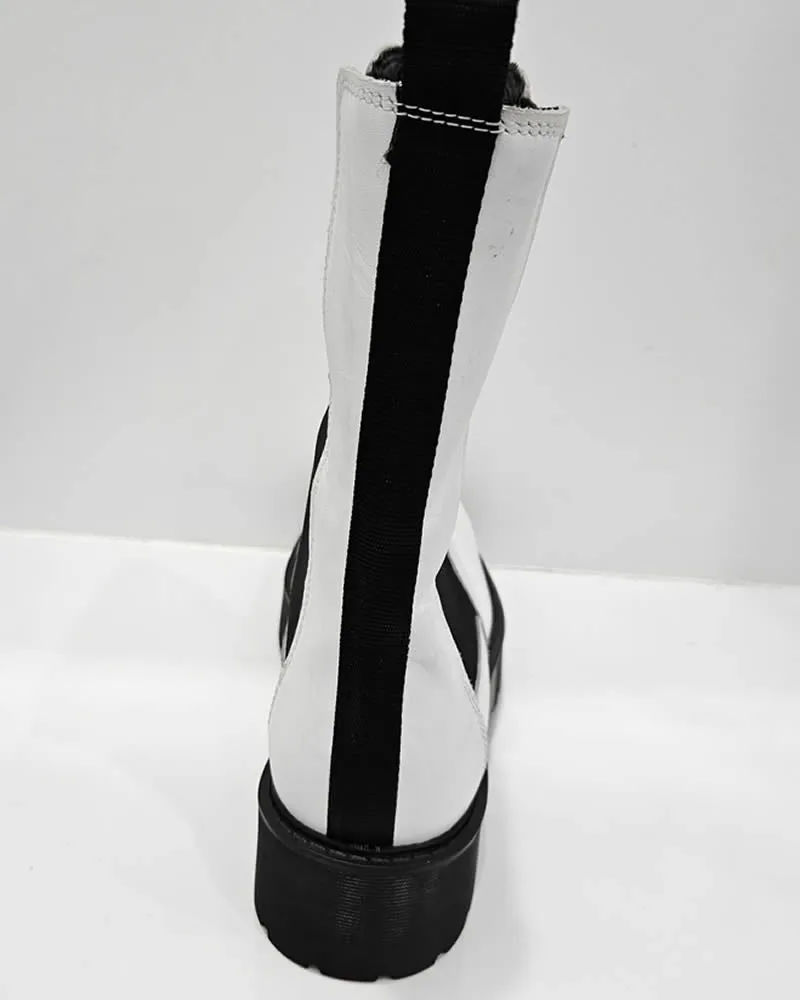 Human Shoes Dacia White Leather Chunky Sole Pull On Boots