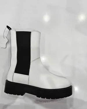 Human Shoes Dacia White Leather Chunky Sole Pull On Boots