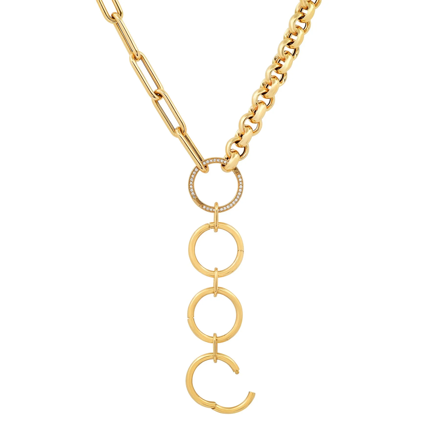HYBRID PAPERCLIP/ROLO LINK CHAIN W/ GOLD & DIAMOND ENHANCERS, 14kt GOLD
