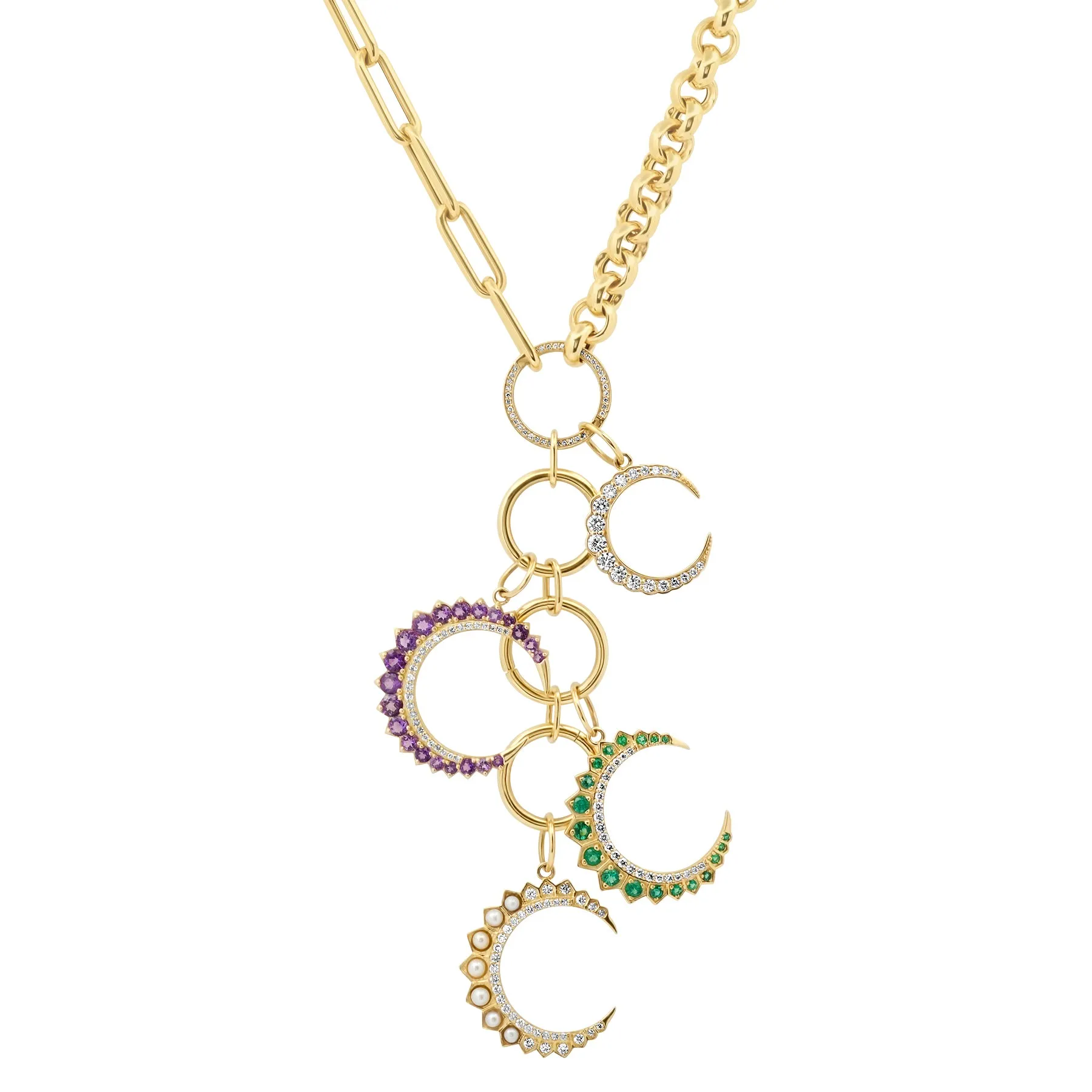 HYBRID PAPERCLIP/ROLO LINK CHAIN W/ GOLD & DIAMOND ENHANCERS, 14kt GOLD