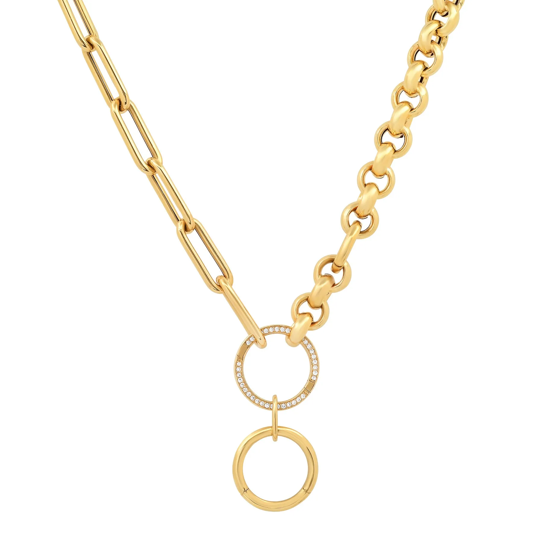 HYBRID PAPERCLIP/ROLO LINK W/GOLD DIAMOND ENHANCERS, 14kt GOLD