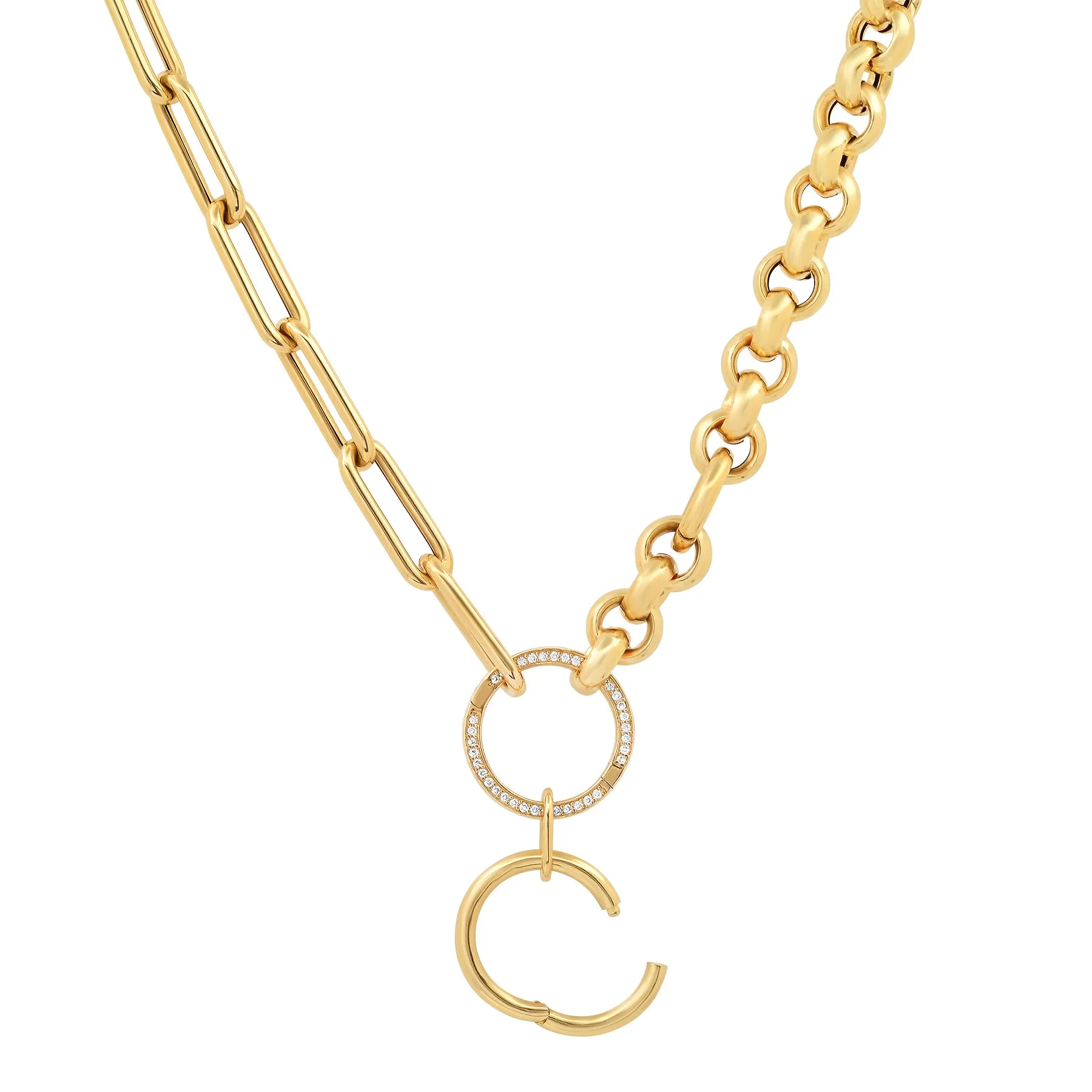 HYBRID PAPERCLIP/ROLO LINK W/GOLD DIAMOND ENHANCERS, 14kt GOLD