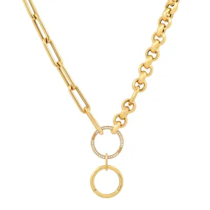 HYBRID PAPERCLIP/ROLO LINK W/GOLD DIAMOND ENHANCERS, 14kt GOLD