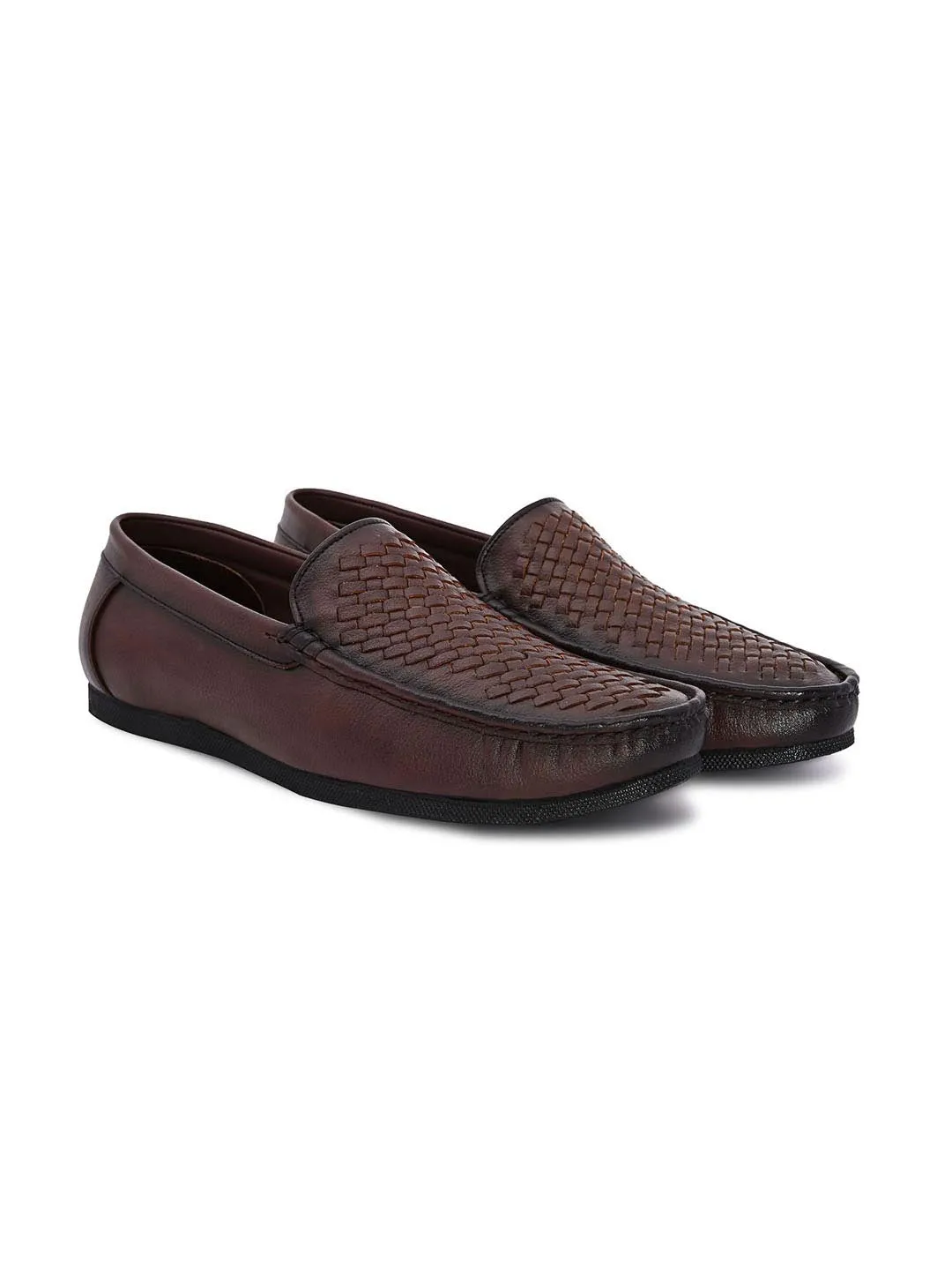 Hydes N Hues Men Brown Woven Design Loafers