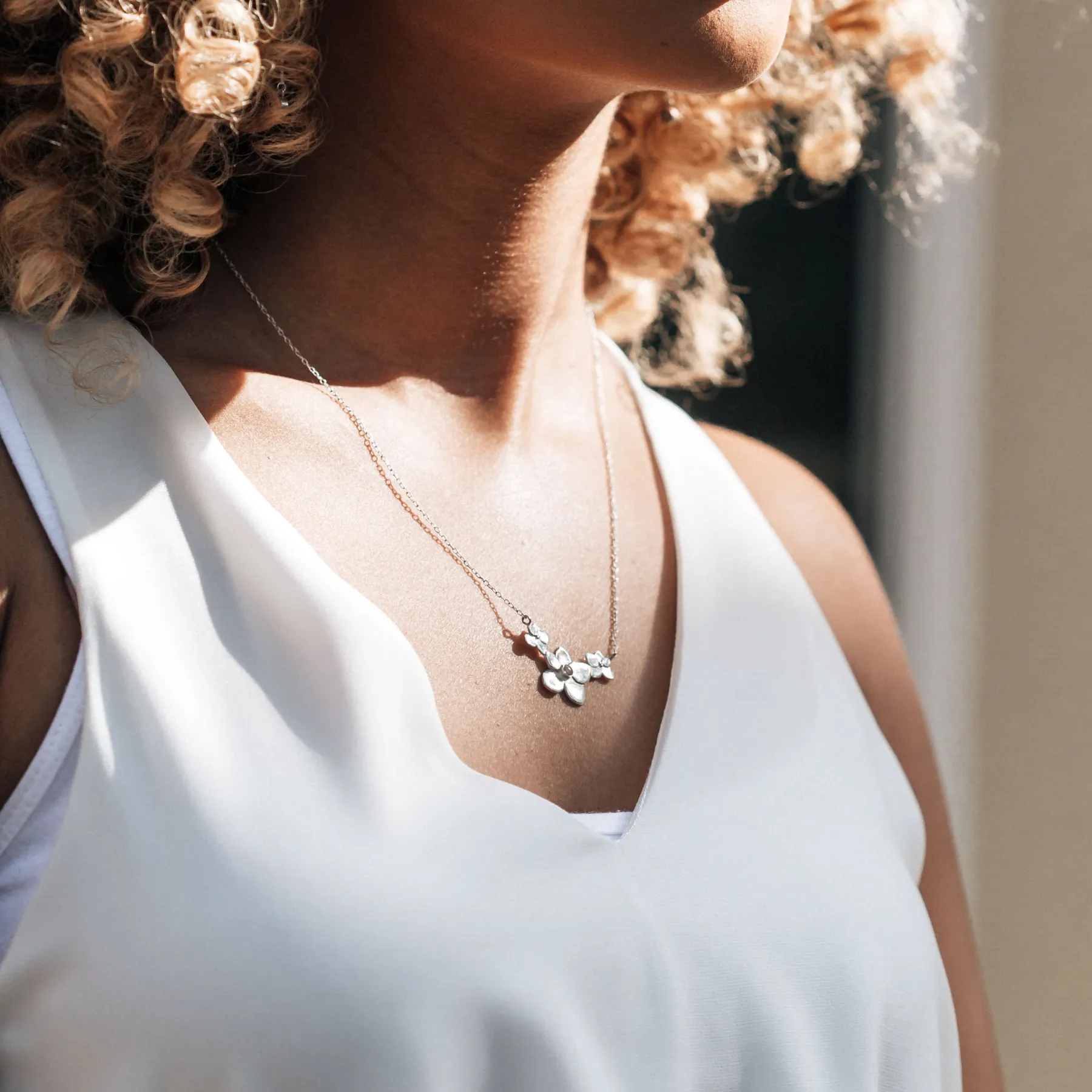 Hydrangea Cluster Cremation Necklace in 14K White Gold