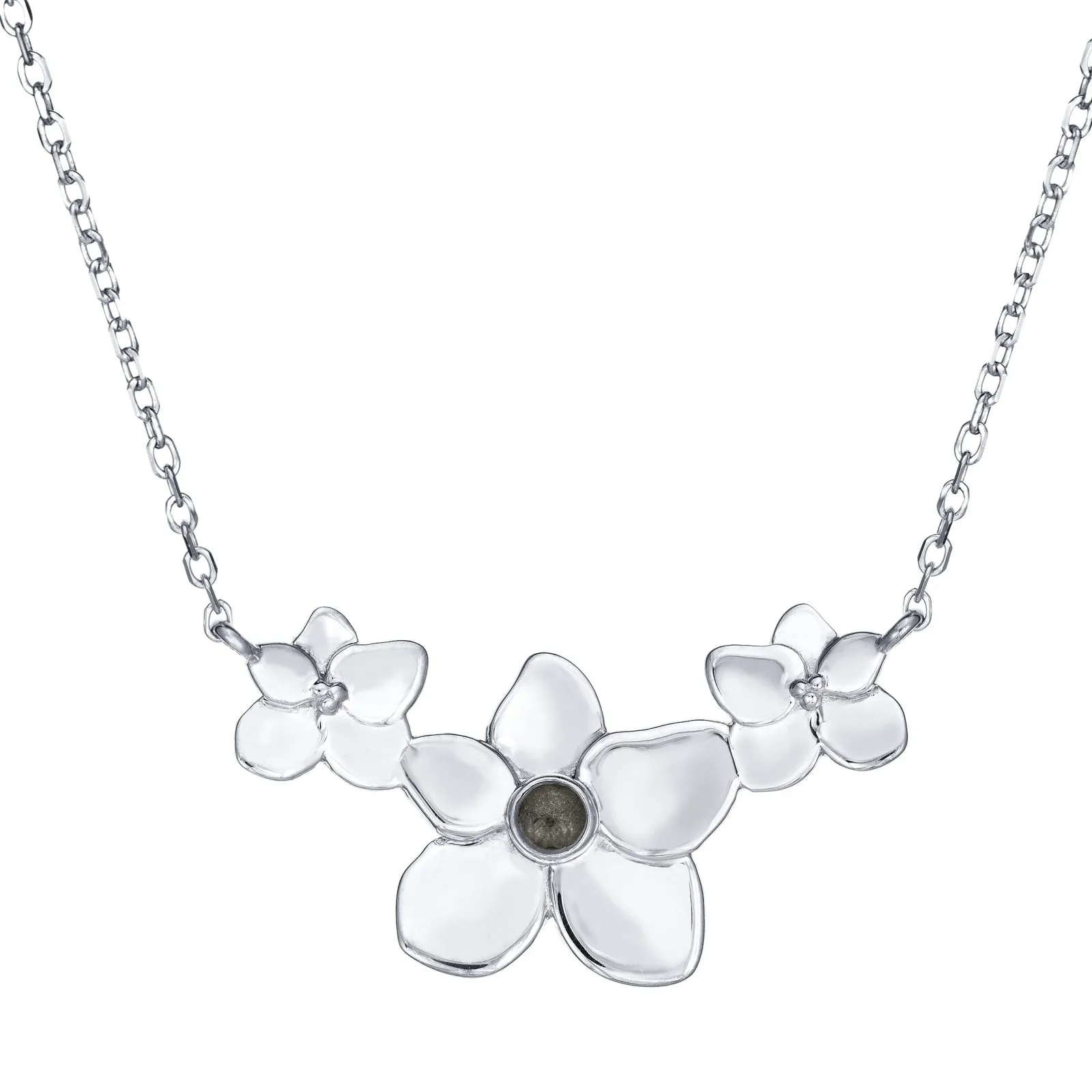 Hydrangea Cluster Cremation Necklace in 14K White Gold