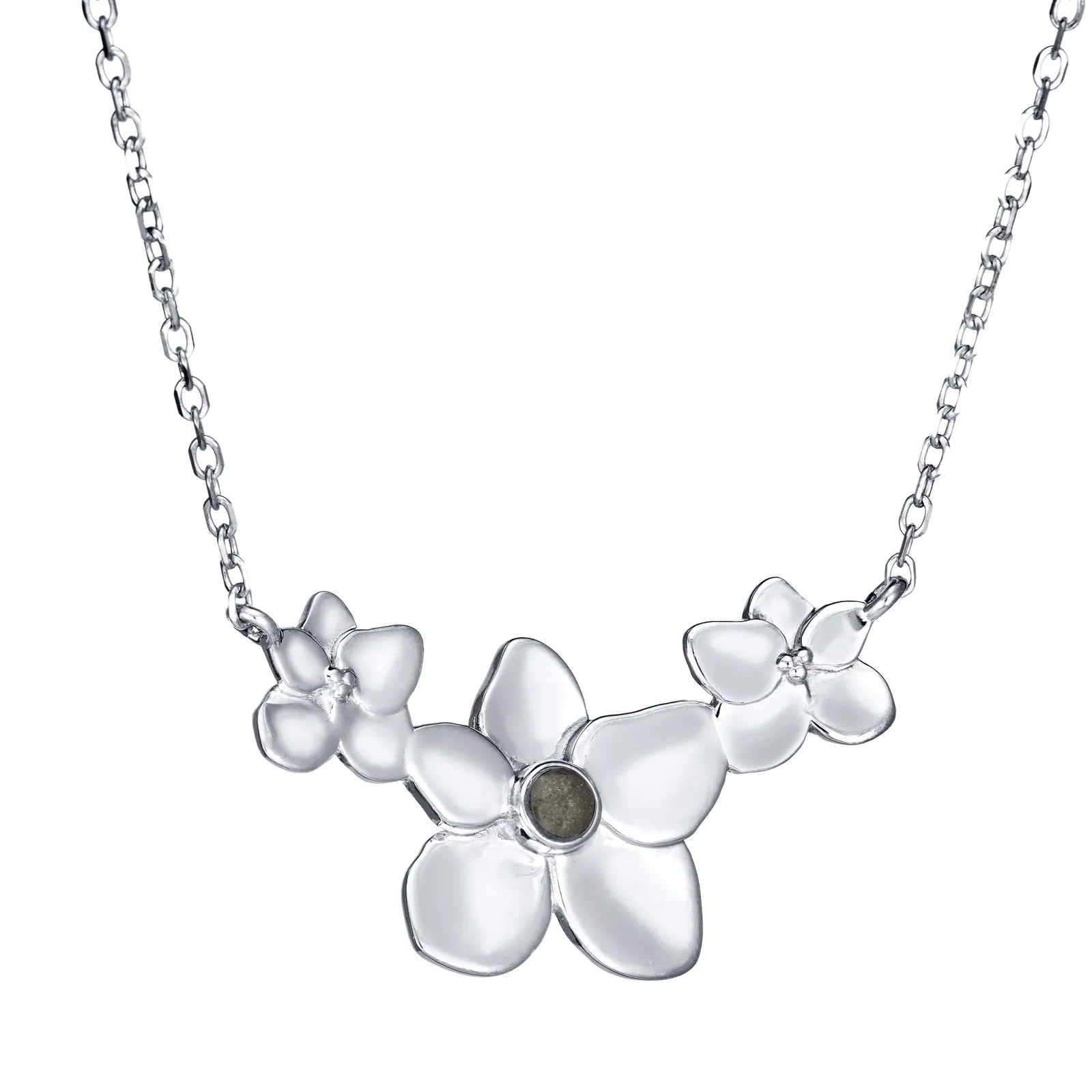 Hydrangea Cluster Cremation Necklace in 14K White Gold