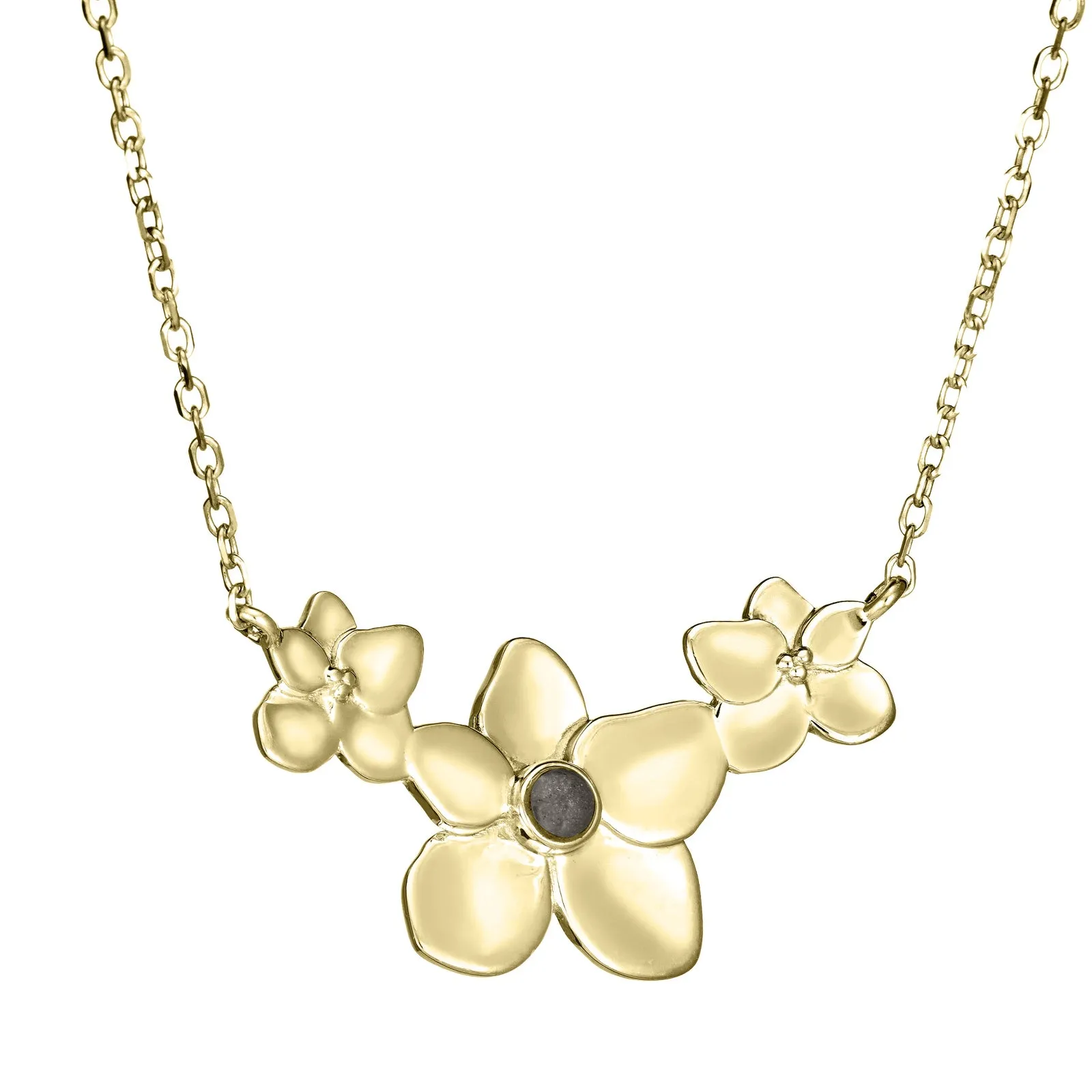 Hydrangea Cluster Cremation Necklace in 14K Yellow Gold