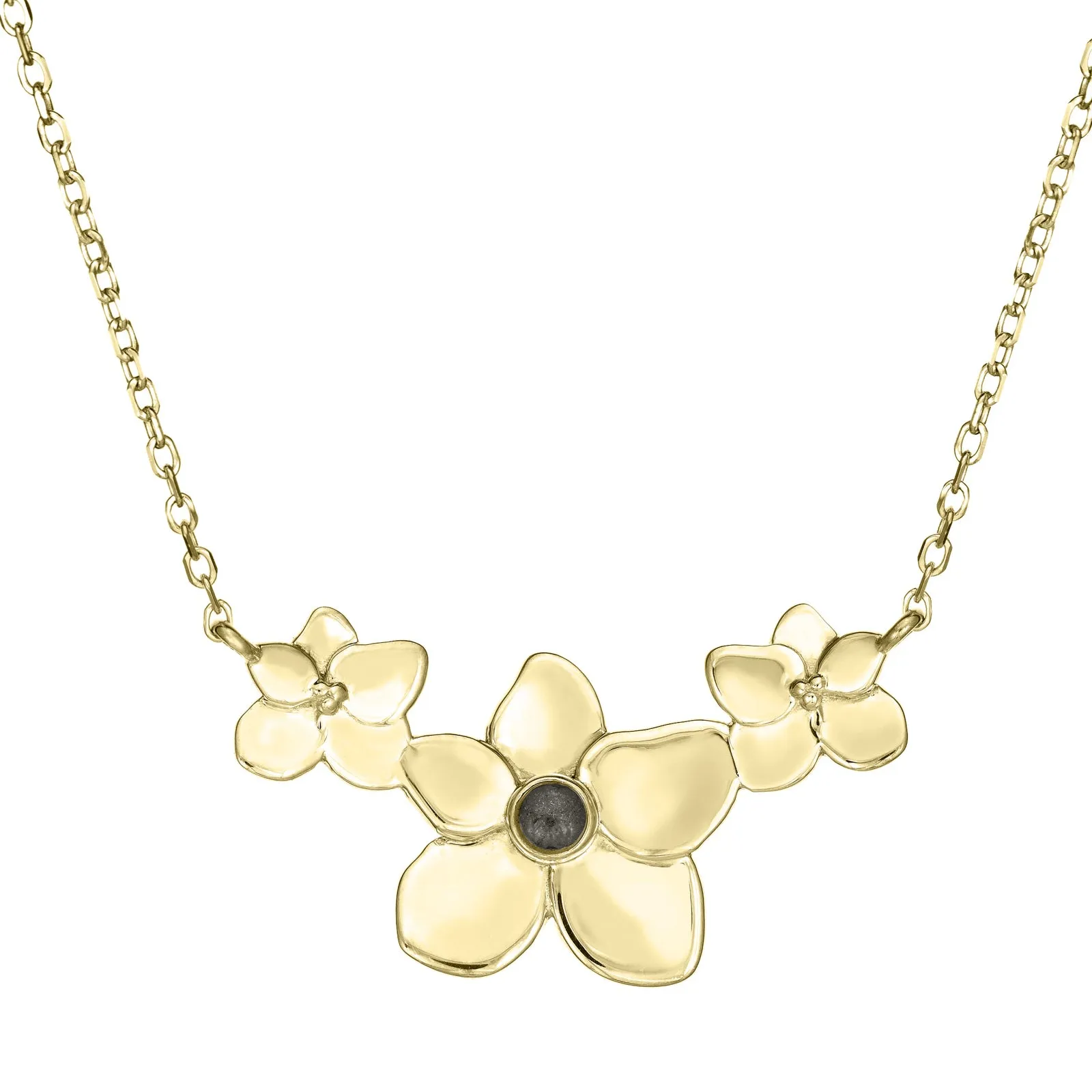 Hydrangea Cluster Cremation Necklace in 14K Yellow Gold