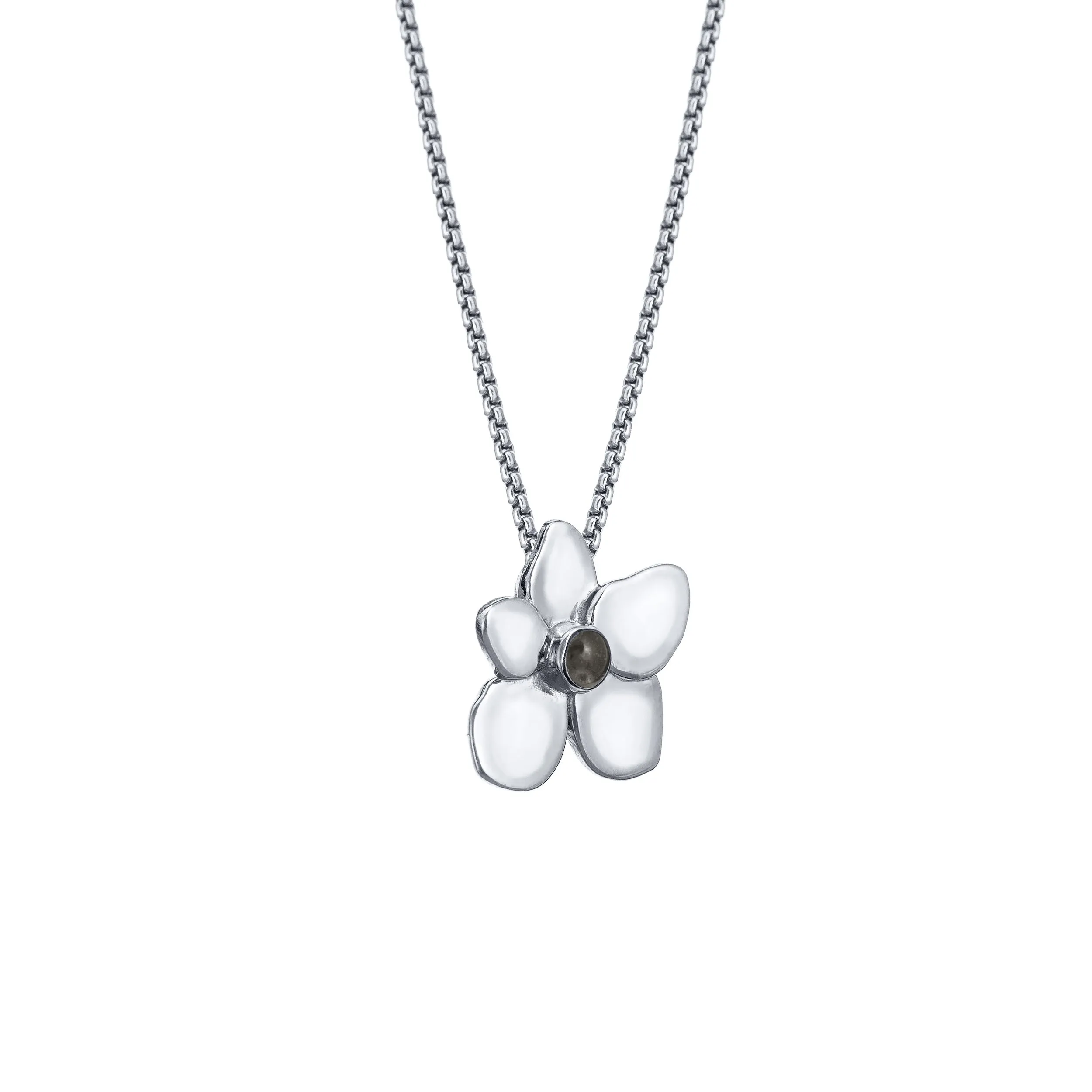 Hydrangea Cremation Necklace in 14K White Gold