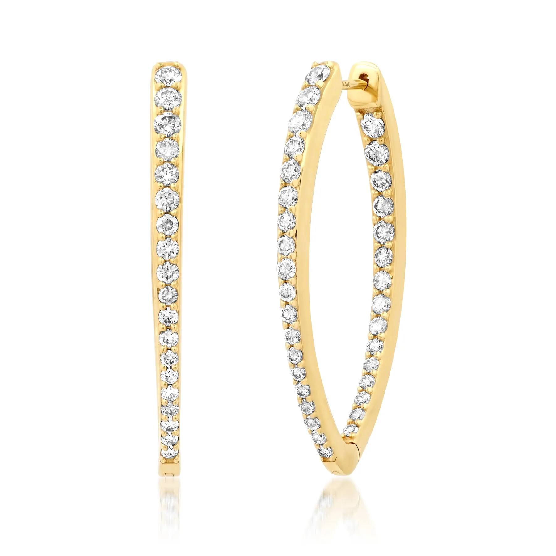 IMPRESSIVE DIAMOND V BOTTOM HOOPS, 14kt GOLD