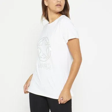 Jeep Ladies  Foil Star T Shirt White